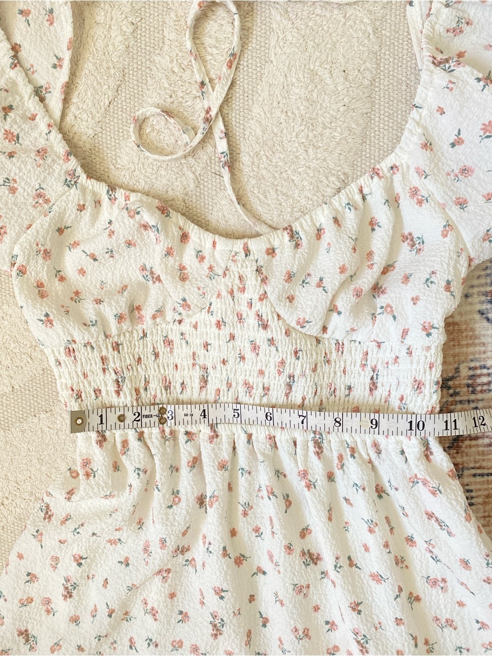 NWT Ardene White Floral Puff Sleeve Smocked Midi Dress Cottagecore Size M - Picture 13 of 15